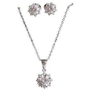 NEW, sterling silver cz Sunflower pendant necklace earring set